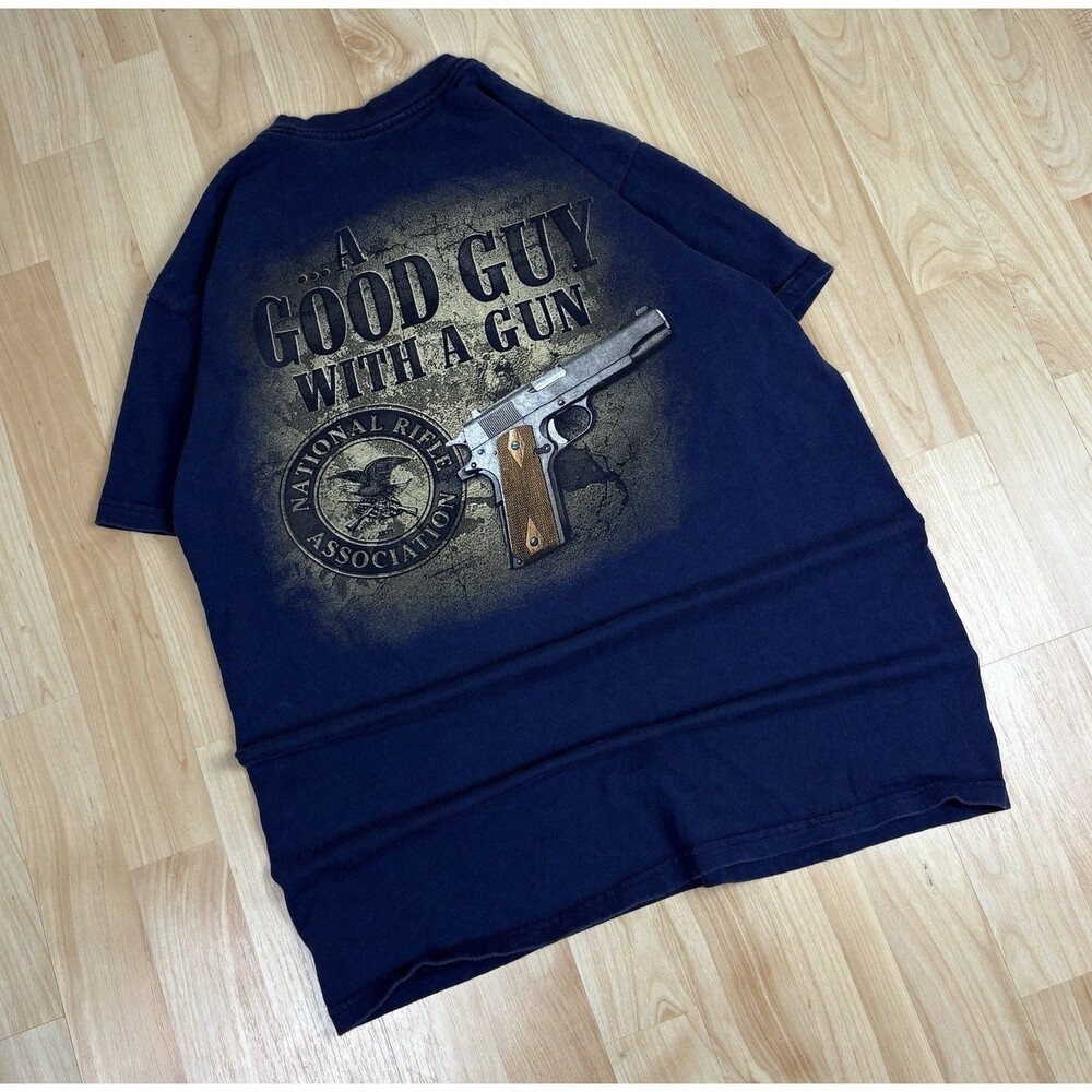 Vintage Y2K Gun / Pistol / NRA Graphic T-Shirt / Blue / Size Medium